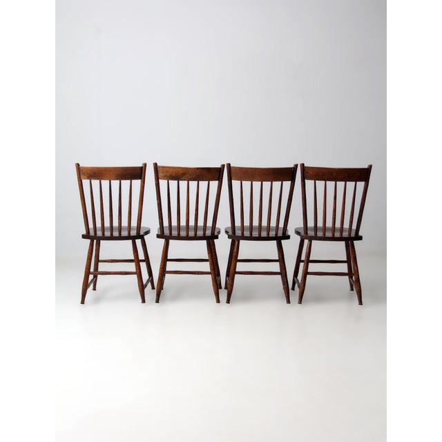 Farmhouse Vintage Windsor Spindle Back Dining Chairs Set 4 For Sale - Image 3 of 18