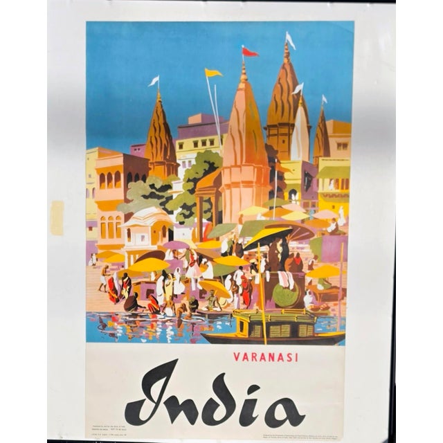 1960 Mid-Century Modern "India: Varanasi" Original Tourism Lithograph Poster For Sale In Seattle - Image 6 of 6