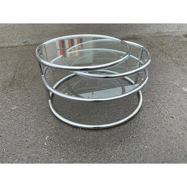 1970s Vintage Italian Swivel Coffee Table in Chrome, 1973 For Sale - Image 5 of 7