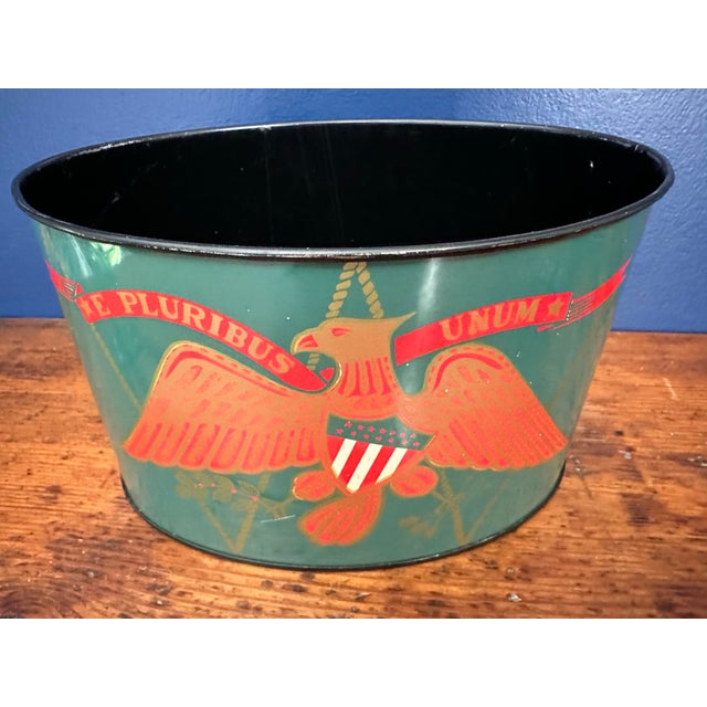1970’s federal style metal container. Both sides depict the traditional E Pluribus Unum eagle. Believed to be by the brand...
