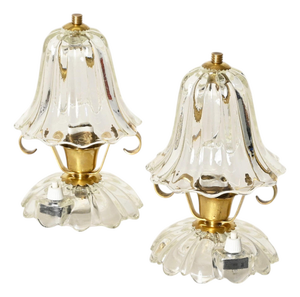 Bell-Flower Murano Glass and Brass Table Lamps from Barovier, Italy, 1940s, Set of 2