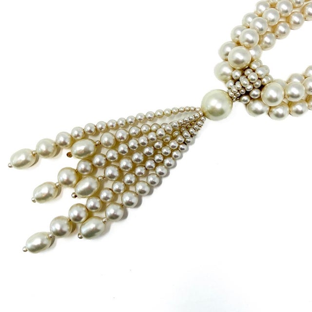 Metal Vintage Multi-Strand Faux Pearl Tassel Necklace, 1950s For Sale - Image 7 of 10