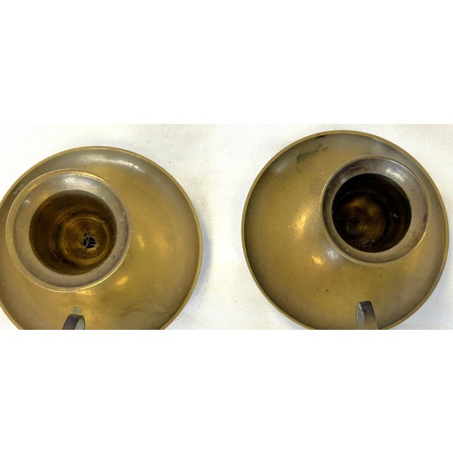 Vintage Solid Brass Chamberstick Candle Holder Made in India- A Pair For Sale - Image 10 of 11