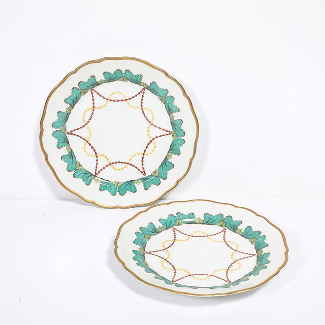 Mid 20th Century Set of 16 Turquoise & 24k Gilt Border Porcelain Dinner Plates by Hutschenreuther For Sale - Image 11 of 16
