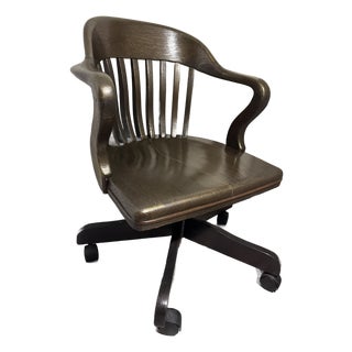 VIntage Custom Kintsugi Brass Inlay White Oak Banker’s Chair – Ebonized Executive Desk Chair For Sale