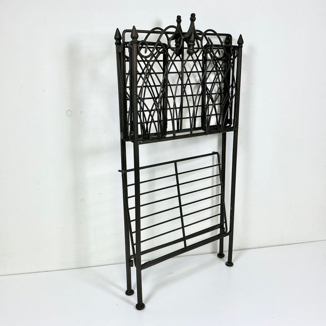 Mid-Century Boho Chic French Style Fluer De Lis Folding Iron Plant Stand With Two Tiers For Sale - Image 11 of 11