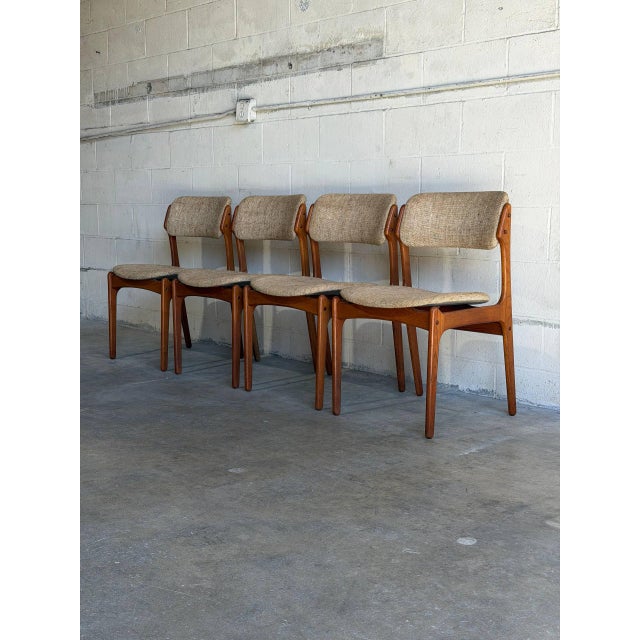 In Style of Erik Buch Model 49 Teak Dining Chairs Set of 4 Fabric Wooden Seating Denmark Mid-Century Modern 1960s For Sale - Image 10 of 11
