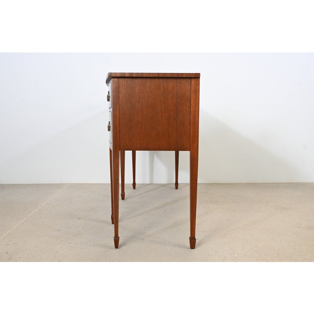 Kindel Mahogany Sideboard Server With Satinwood Inlay & Brass Pulls | Newly Refinished For Sale - Image 14 of 16