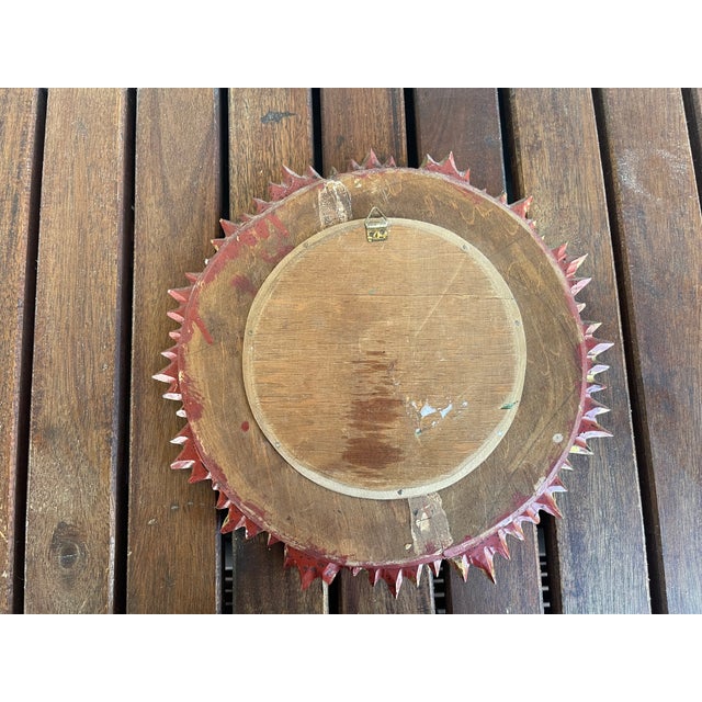 Mid 20th Century Small Scale Italian Wooden Sunburst Mirror - 11"d For Sale - Image 4 of 4