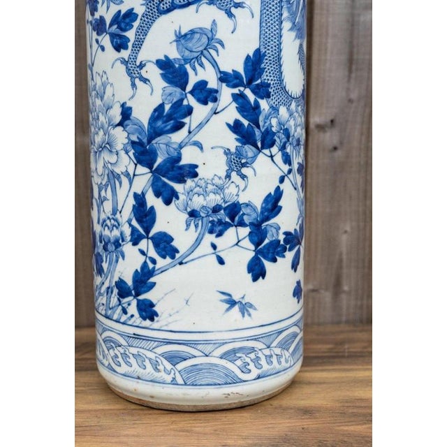 Large 19th Century Chinese Qing Blue and White Twin Dragon Porcelain Vase For Sale - Image 18 of 18