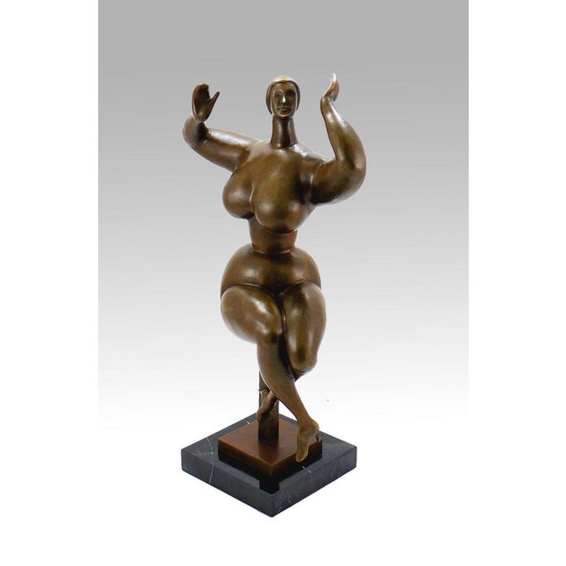 Bronze seated female sculpture with raised arms in a modern style, inspired by the aesthetic of Gaston Lachaise. This...