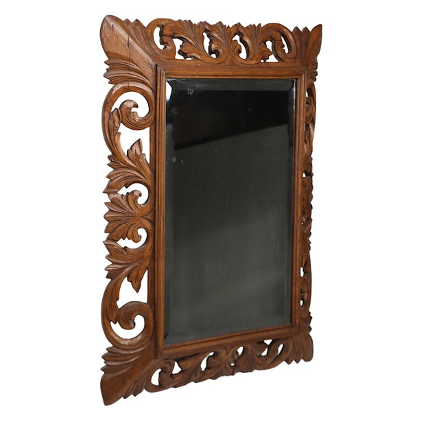 Wood Craved Wood Brutalist Style Mirror Made in Mexico C. 1970's For Sale - Image 7 of 10