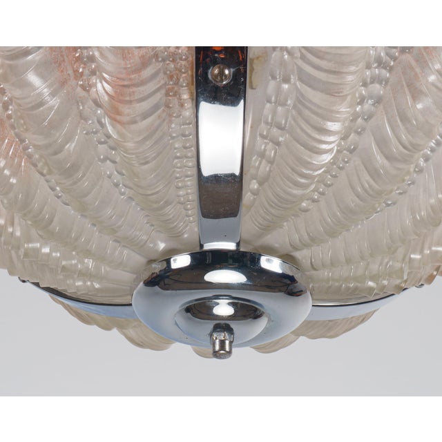 Art Deco Chrome & Glass Odeon Pendant Lamp with Shell Shades, 1930s For Sale - Image 4 of 5