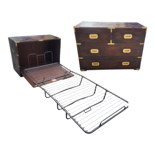 Vintage Campaign Hide Away Twin Size Murphy Bed Cabinet For Sale