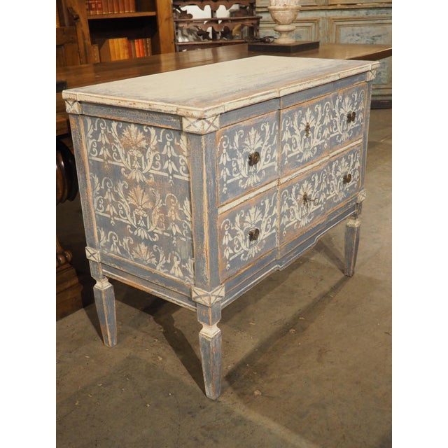 Pair of Hand Painted Blue and White Directoire Style Commodes For Sale - Image 18 of 18