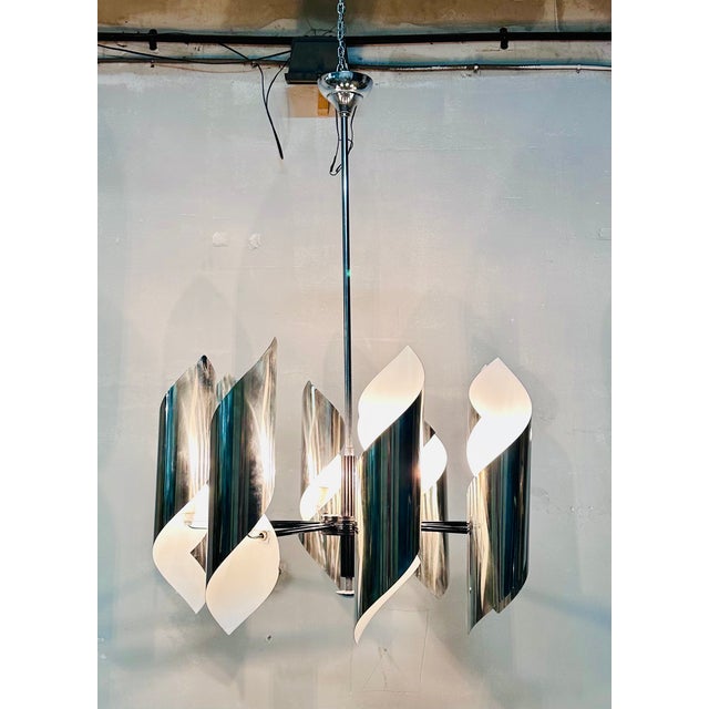 Metal Vintage Modern Chandelier, 1970s For Sale - Image 7 of 8