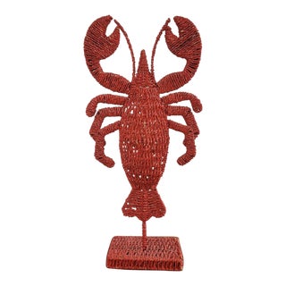 Vintage Tall Red Wicker Lobster Statue Figurine For Sale