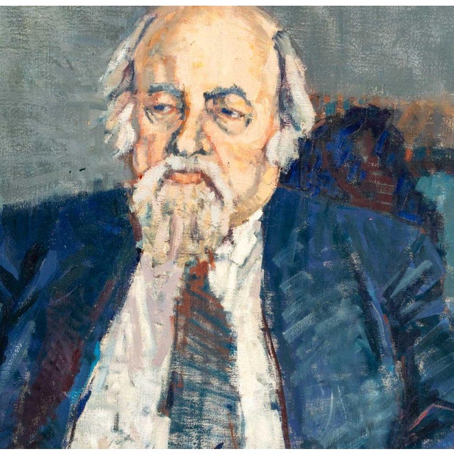 20th Century School, Portrait of an Elderly Man, Oil on Canvas, depicting seated man in blue business suit, signed...