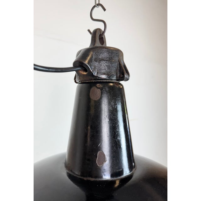 Black Industrial Black Enamel Factory Lamp with Cast Iron Top, 1950s For Sale - Image 8 of 18
