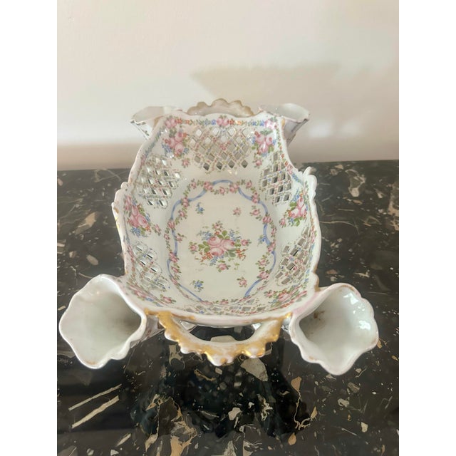 Antique German Dresden Reticulated Porcelain Floral Centerpiece Bowl For Sale - Image 6 of 9