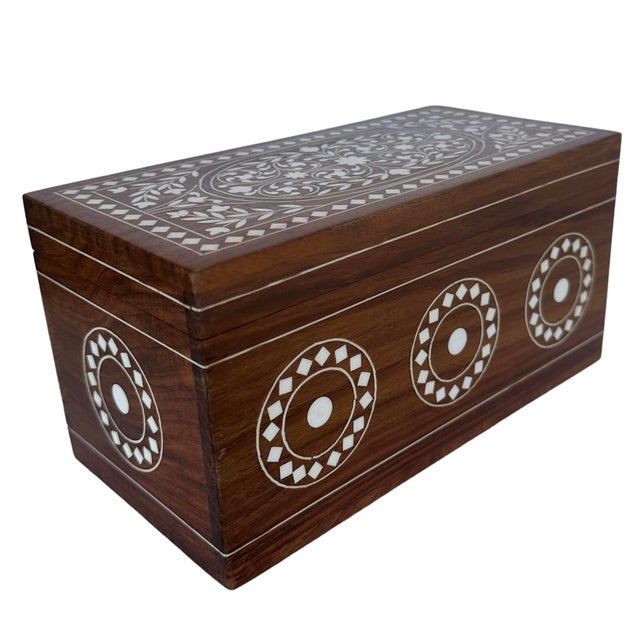 inlaid wooden wedding or dowry jewelry box This jewelry or bangle box is profusely inlaid with intricate geometric designs...