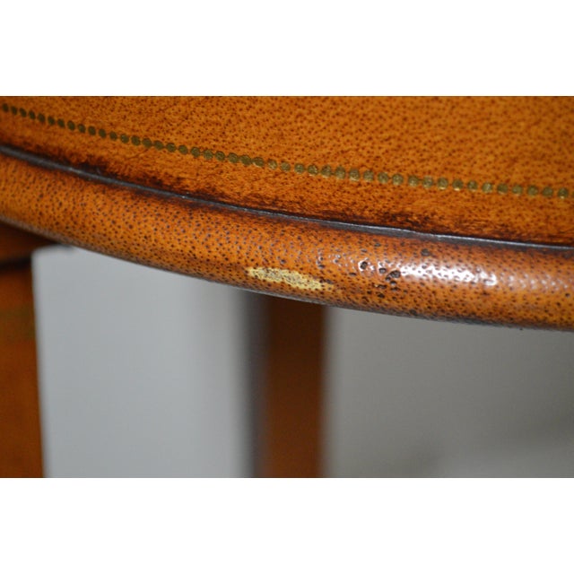 Maitland Smith Style Round Leather Wrapped Brass Gueridon Side Drink Table For Sale - Image 9 of 11