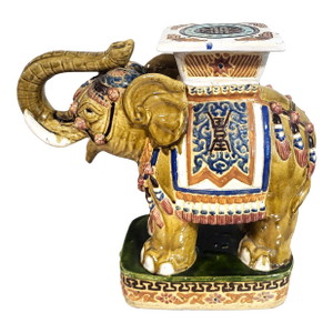 Large Vintage Chinese Asian Glazed Terracotta Elephant Garden Stool Bench