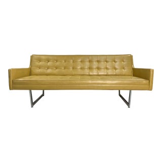 Mid-Century Modern Patrician Chrome Sled Base Tufted Sofa For Sale