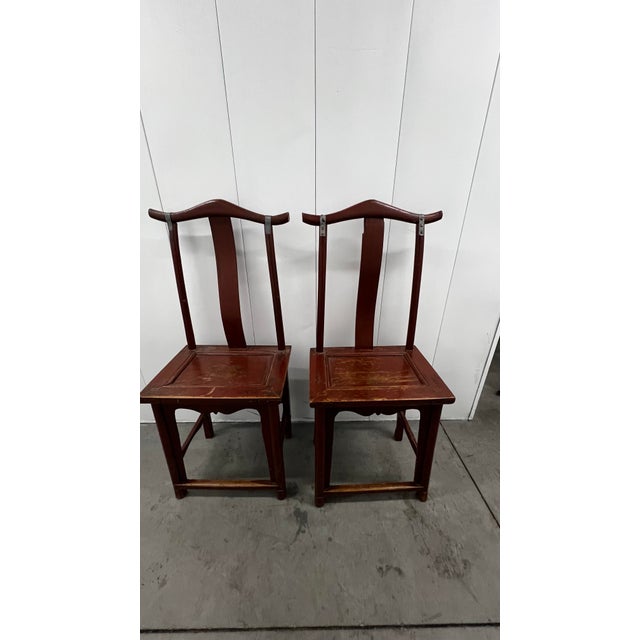 Pair of Vintage Chinese Yoke-Back Hardwood Side Chairs, Mid-20th Century For Sale In Los Angeles - Image 6 of 6
