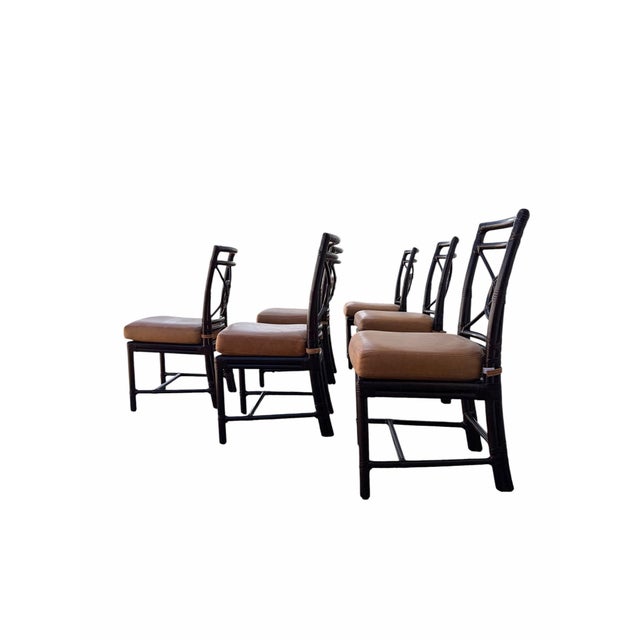 McGuire McGuire Rattan Target Back Dining Chairs Set of 6 For Sale - Image 4 of 9