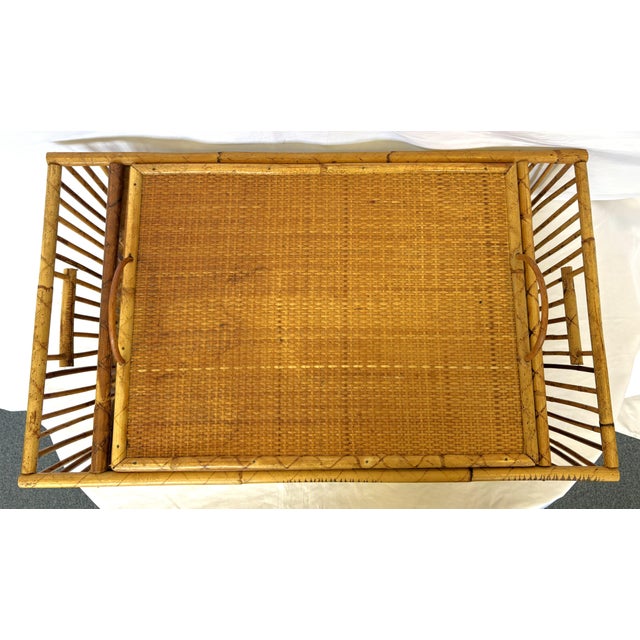 1970's Bamboo Bedroom Tilt Top Tray Table Made in Hong Kong For Sale - Image 10 of 17