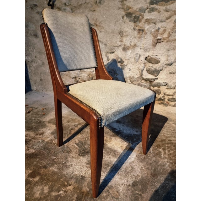 Mid-Century French Walnut Dining Chairs in Light Taupe Upholstery, 1950s, Set of 5 For Sale - Image 10 of 18