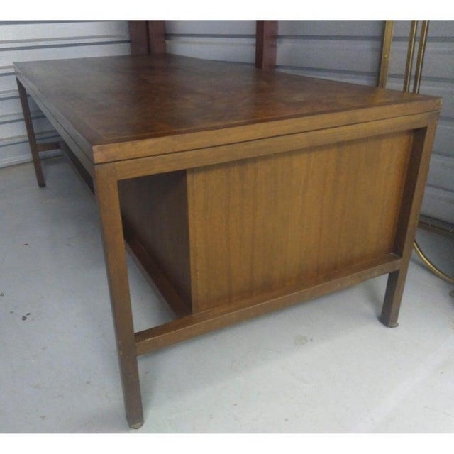 Mid-Century Modern Jens Risom Walnut Carpathian Elm Burl Desk For Sale - Image 3 of 6