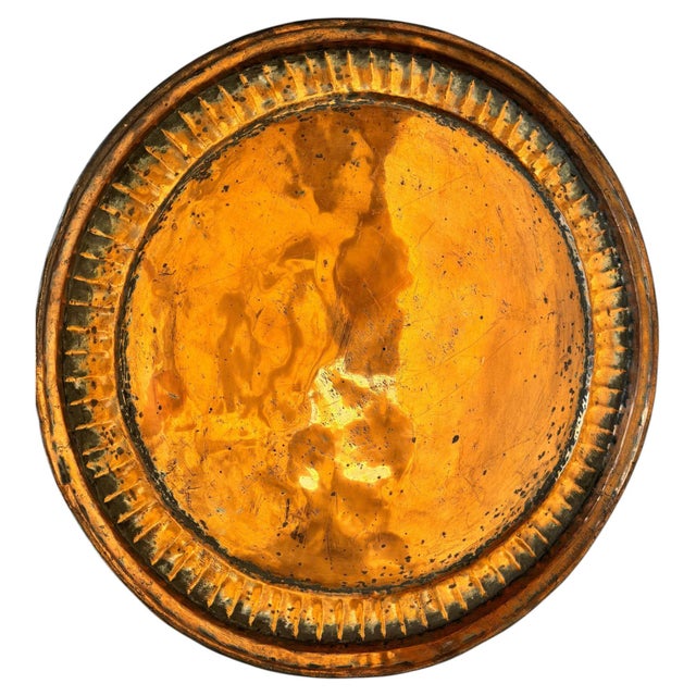 Large Antique Hand-Hammered Copper Tray with Fluted Border, 22 Inch For Sale - Image 13 of 17