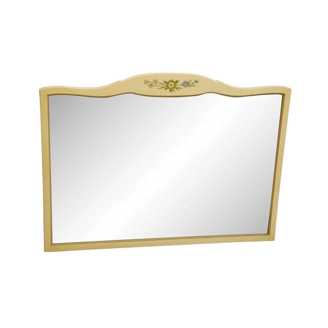 Henredon Furniture Country French Antique White Painted 46" Dresser / Wall Mirror W. Painted Floral Details 1400 For Sale