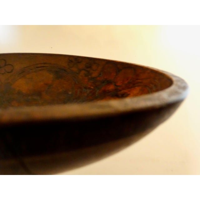 Brown Early Americana Carved Wood Bowl With Rabbits For Sale - Image 8 of 15