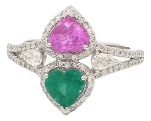 Natural 0.79 cts Zambian emerald and 0.99 cts sapphire ring 18k gold
