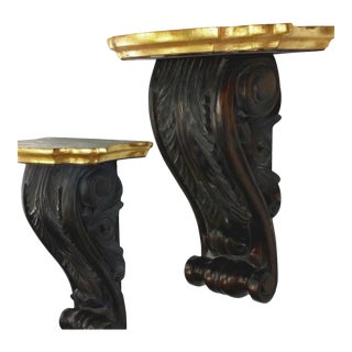 Solid Wood Oversized Acanthus Leaf Wall Pedestals - a Pair For Sale