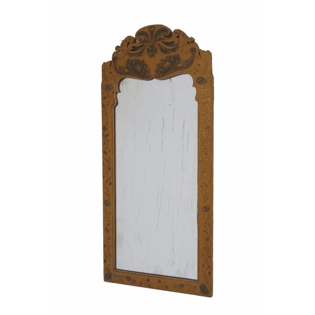 Vintage Italian Painted and Ink Decorated Narrow Mirror Mustard Color For Sale - Image 4 of 10