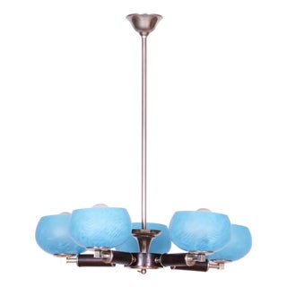 Bauhaus Chandelier in Beech and Chromed Steel, Czech, 1920s For Sale
