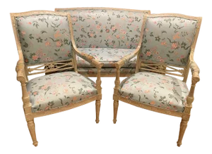 Late 19th Century Swedish Neoclassical Carved And Painted Three Piece Salon Set