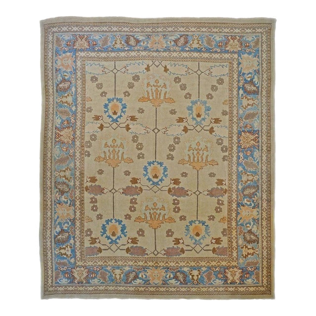 Turkish Oushak Wool 13X15 Tan, Blue & Red Handmade Area Rug #1140830 For Sale