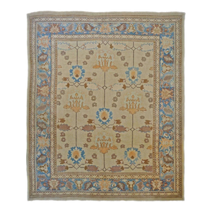 Turkish Oushak Wool 13X15 Tan, Blue & Red Handmade Area Rug #1140830