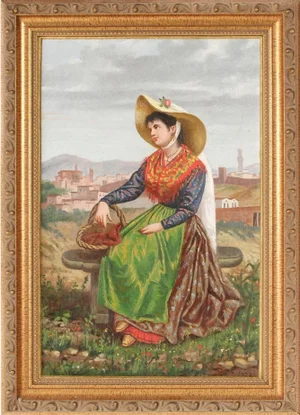 Antique Oil Painting of an Italian Woman by Jossi