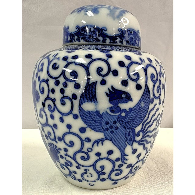 Traditional Vintage Petite Blue and White Phoenix Ginger Jar/ Double Steaming Jar For Sale - Image 3 of 11