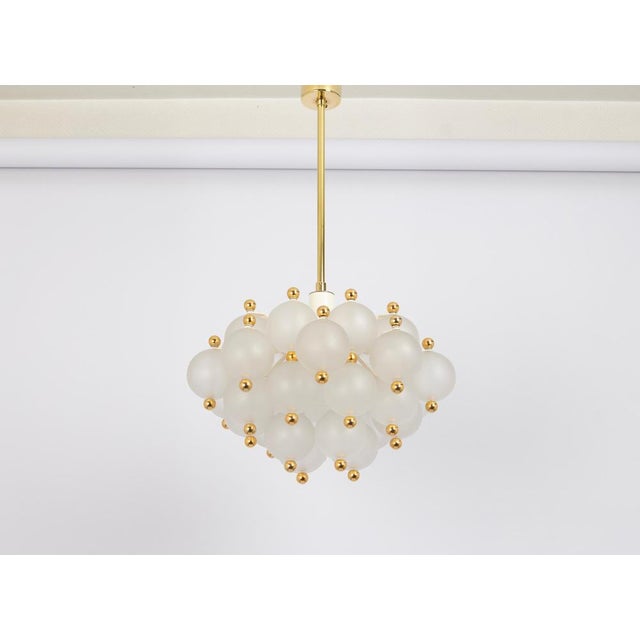 Metal Large Frosted Glass and Brass Chandelier attributed to Kinkeldey, Germany, 1970s For Sale - Image 7 of 14