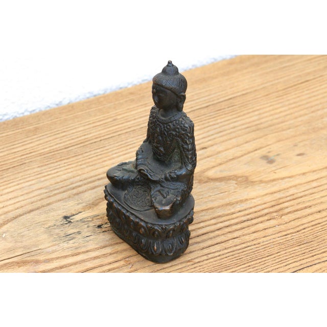 Metal Antique East Asian Patinated Miniature Buddha For Sale - Image 7 of 9