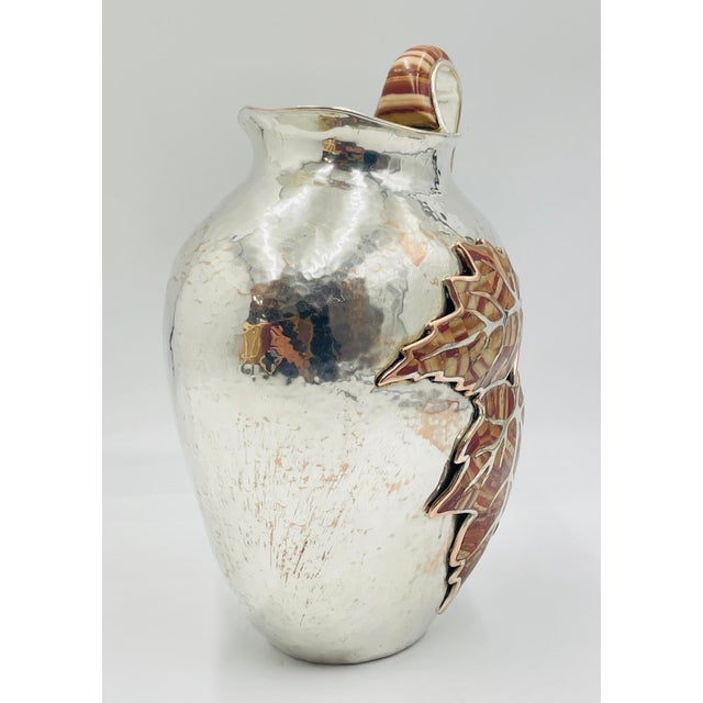 1980s Large Emilia Castillo Water Pitcher With Natural Jasper Stone Inlay, Signed For Sale In Los Angeles - Image 6 of 18