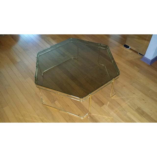 Mid-Century Brass Plated Hexagonal Coffee Table in the Style of Milo Baughman For Sale In Miami - Image 6 of 6