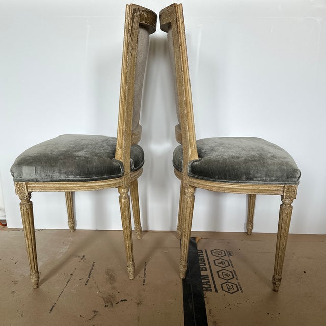 Early 20th Century Antique Side Table Chairs. Crushed Velvet, Champagne Color - Set of 2 For Sale - Image 9 of 11